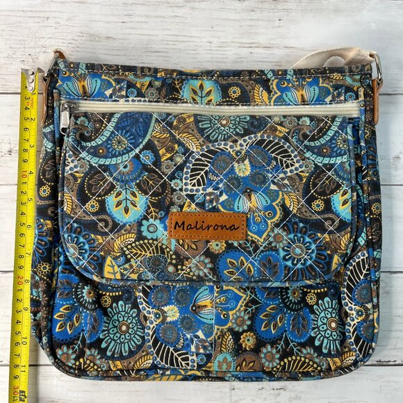 Malirona Canvas Floral Handbag Multi Pockets Women's High Quality Tote Blue - Picture 15 of 16